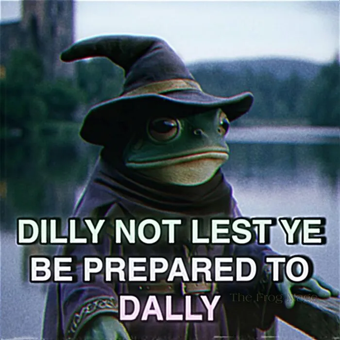 Funny meme featuring frog wizard with meme stealing humor