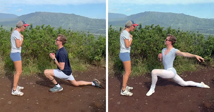42 Funny Photo Edits That Highlight The Ridiculously Funny Proposal Pose This Man Achieved
