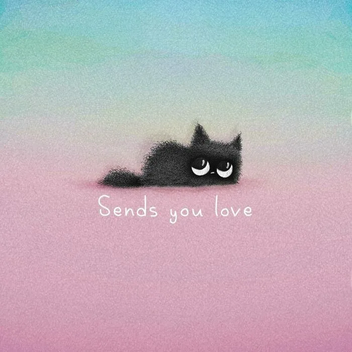 An illustration of a cat sending love, a sweet depiction for cat enthusiasts.