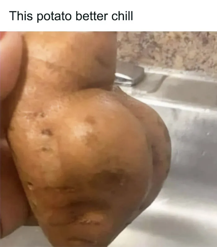 Potato shaped like a butt in food humor meme