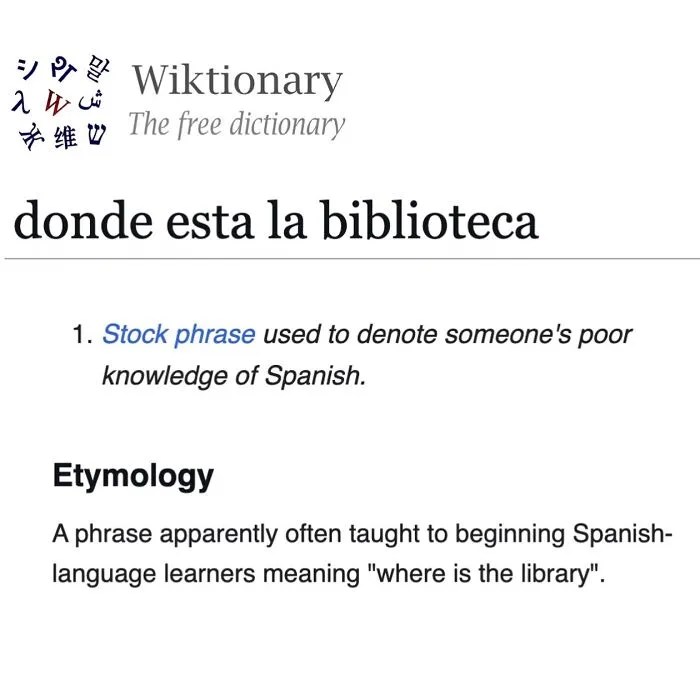Wiktionary entry explaining Spanish phrase used for poor Spanish knowledge