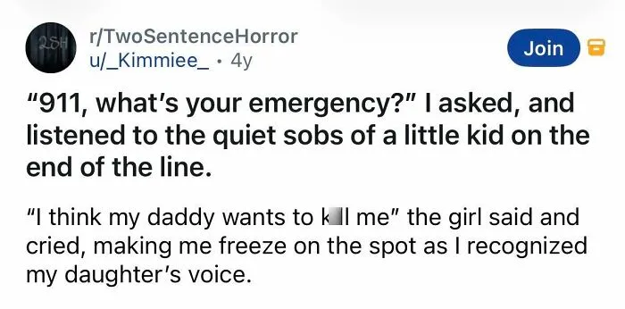 Short spine-chilling story from Reddit about a fearful 911 call and a daughter's voice