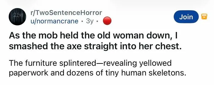 Short spine-chilling story about an ax attack revealing hidden human skeletons