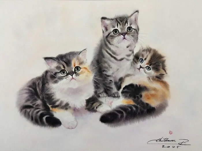 This Artist’s Watercolor Cat Paintings Are Full Of Personality And Charm (45 Pics)