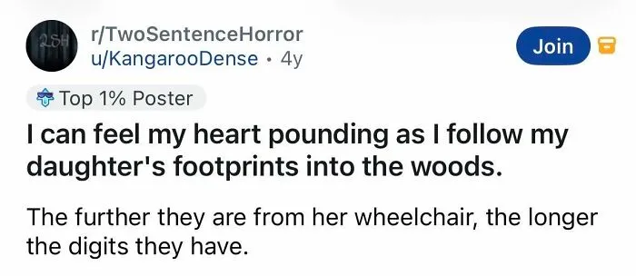 Horror story following daughter's footprints in the woods far from her wheelchair