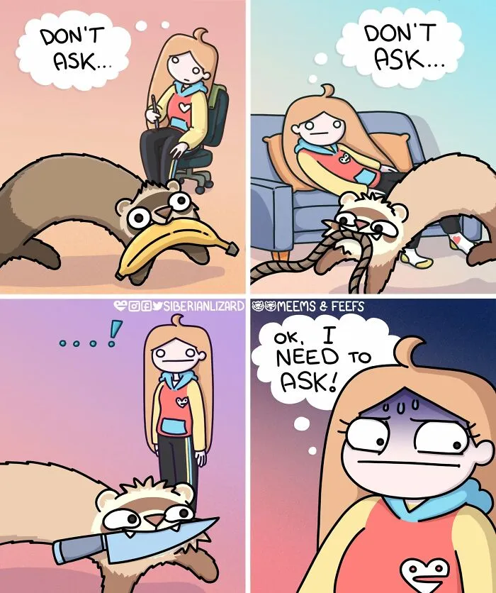 Artist Shares 57 New Comics About Ferrets, Pets, And Everyday Absurdities