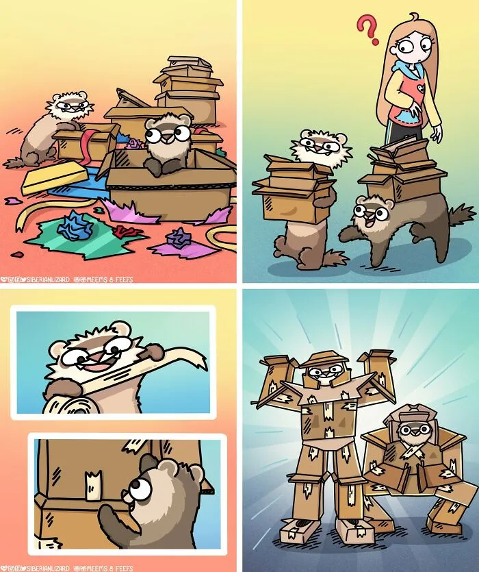 Artist Shares 57 New Comics About Ferrets, Pets, And Everyday Absurdities