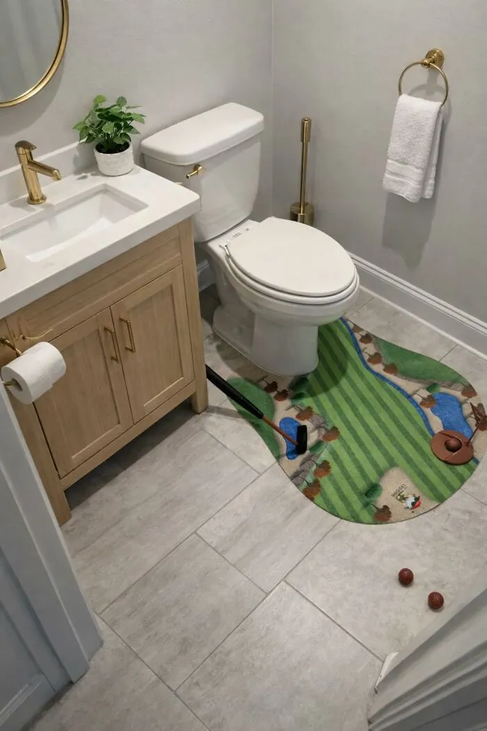 Turning The Most Private Room In The House Into A Short Game Practice Facility, The <span Style="Font: Inherit; Color: #d74b1f;"> Toilet Golf Game </Span> Ensures Dad Is Never Just Sitting There Doing Nothing When He Could Be Working On His Putting