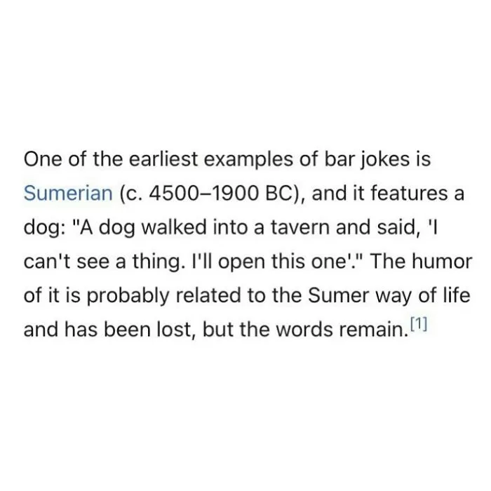 Text describing one of the earliest bar jokes from Sumerian culture