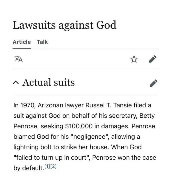 1970 lawsuit filed against God for negligence after lightning strike on house