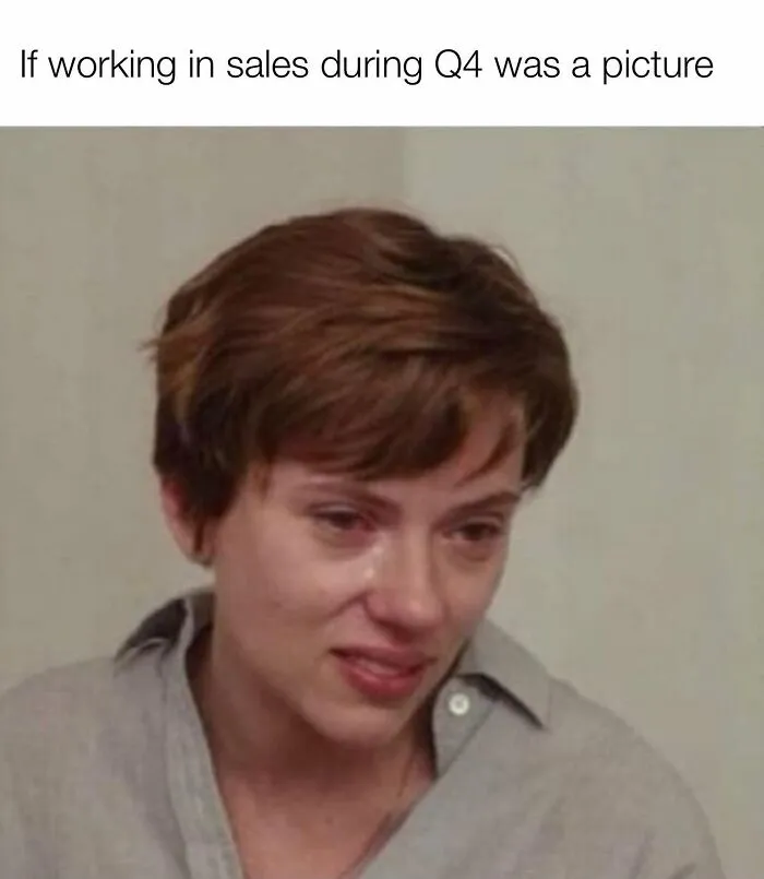 Tearful expression representing stress of working in sales during Q4