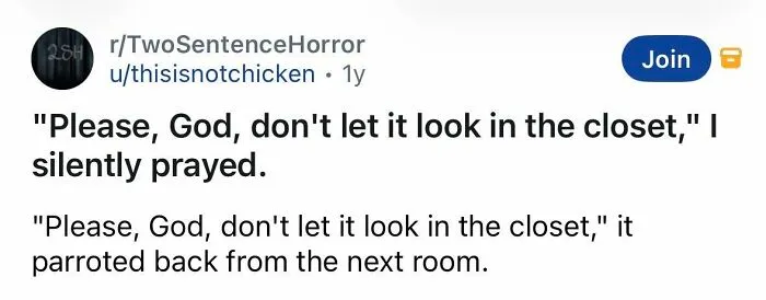 Short spine chilling horror story about praying not to be seen in the closet