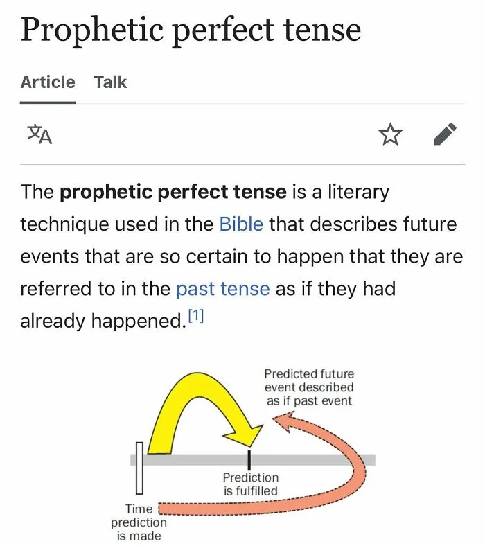 Diagram explaining prophetic perfect tense from a Wikipedia page with biblical references