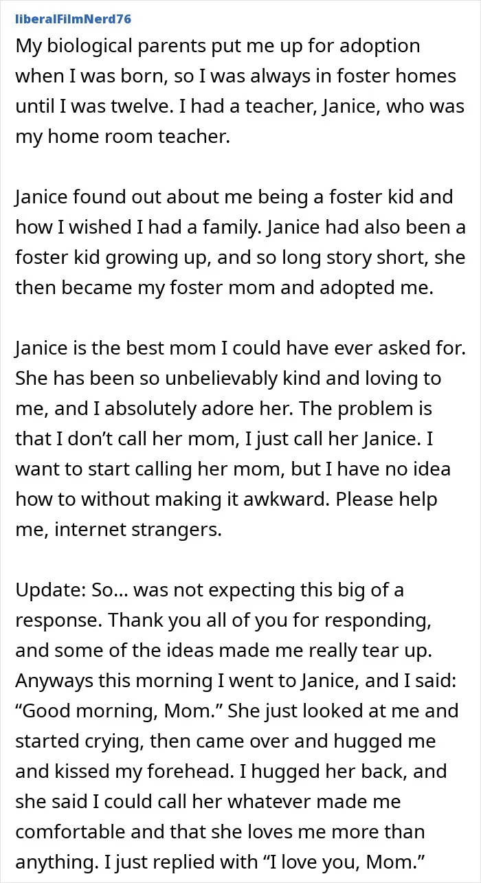 I Want To Start Calling My Adoptive Mom “Mom” Instead Of Her Name
