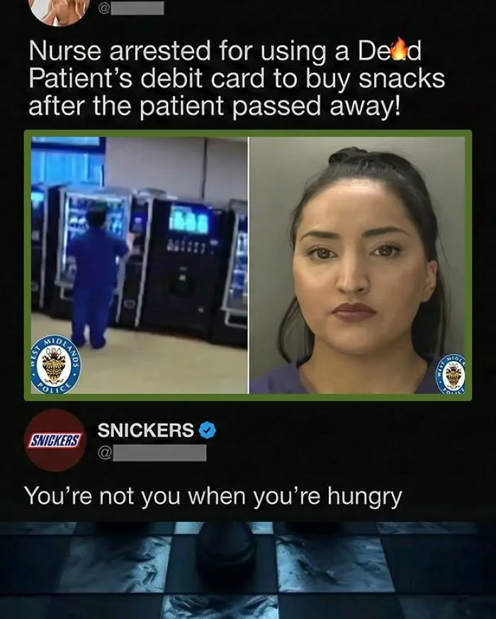 A nurse is arrested for using a dead patient's debit card, inspiring great comments funnier than original posts.