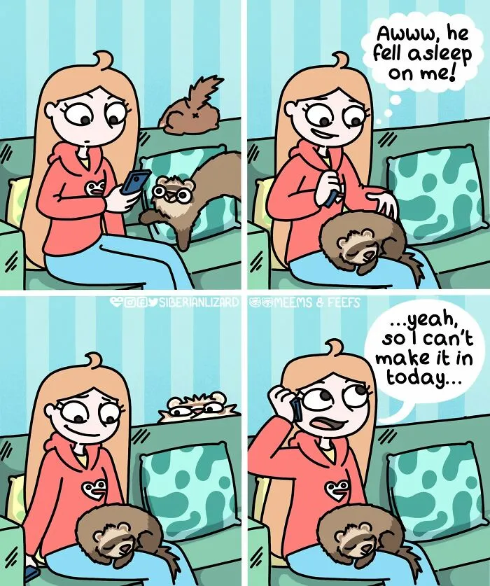 Artist Shares 57 New Comics About Ferrets, Pets, And Everyday Absurdities