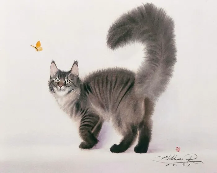 This Artist’s Watercolor Cat Paintings Are Full Of Personality And Charm (45 Pics)