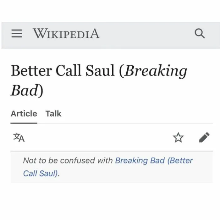 Screenshot of Wikipedia article header for Better Call Saul with disambiguation note