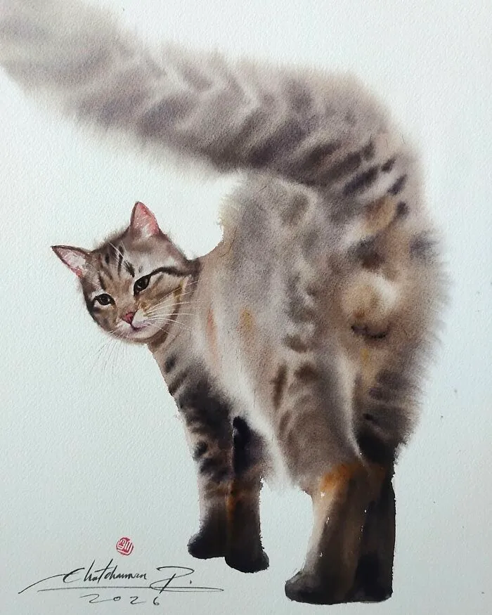 This Artist’s Watercolor Cat Paintings Are Full Of Personality And Charm (45 Pics)