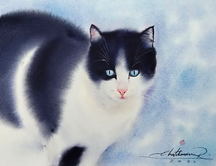 This Artist’s Watercolor Cat Paintings Are Full Of Personality And Charm (45 Pics)