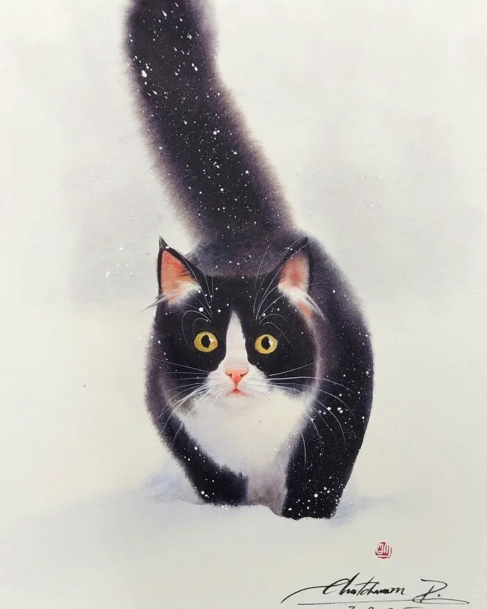 This Artist’s Watercolor Cat Paintings Are Full Of Personality And Charm (45 Pics)