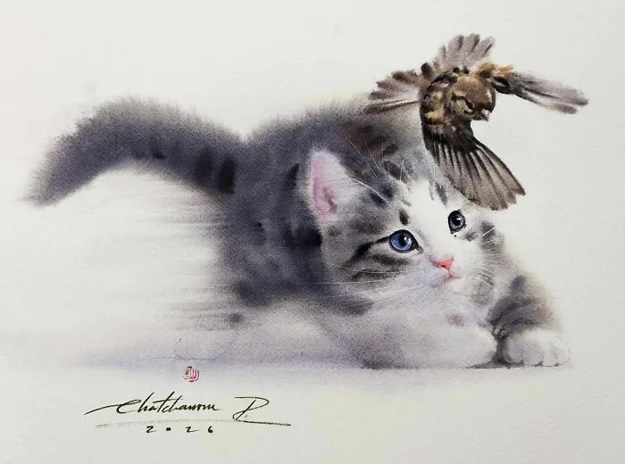 This Artist’s Watercolor Cat Paintings Are Full Of Personality And Charm (45 Pics)