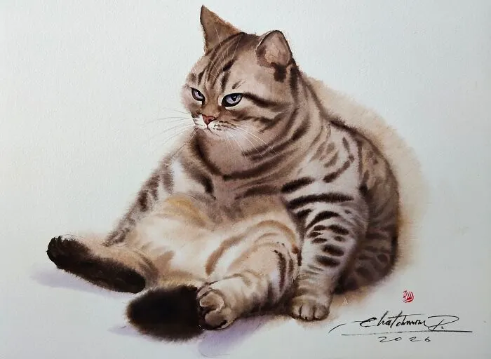 This Artist’s Watercolor Cat Paintings Are Full Of Personality And Charm (45 Pics)
