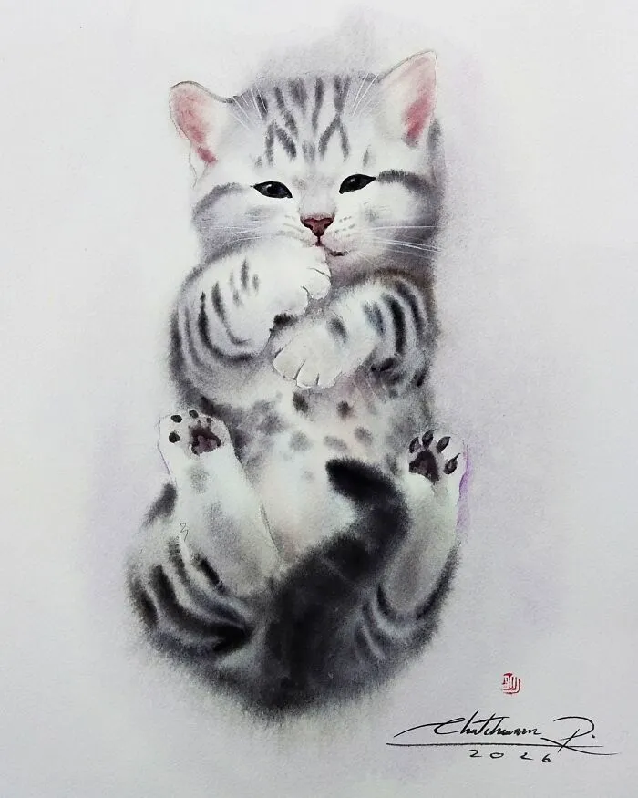 This Artist’s Watercolor Cat Paintings Are Full Of Personality And Charm (45 Pics)