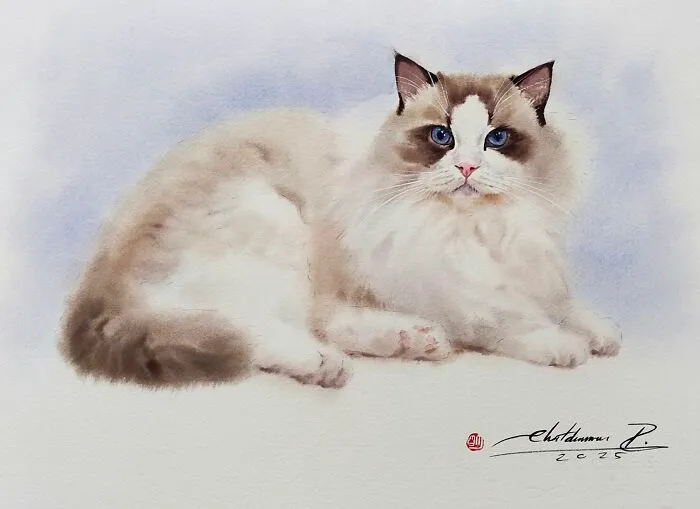 This Artist’s Watercolor Cat Paintings Are Full Of Personality And Charm (45 Pics)
