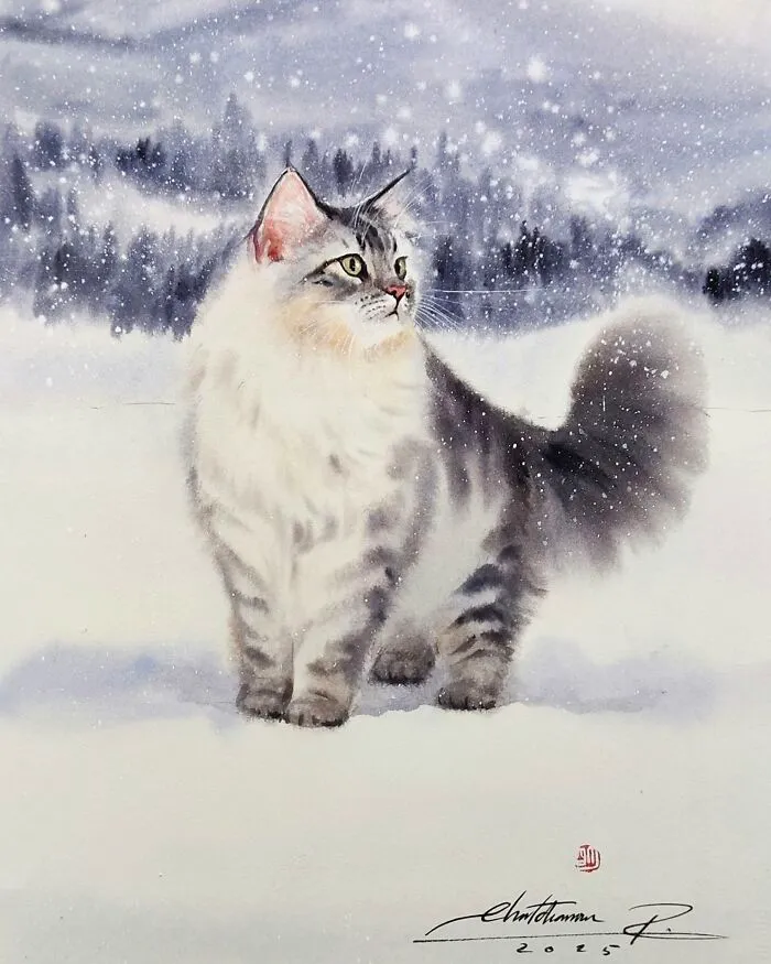 This Artist’s Watercolor Cat Paintings Are Full Of Personality And Charm (45 Pics)
