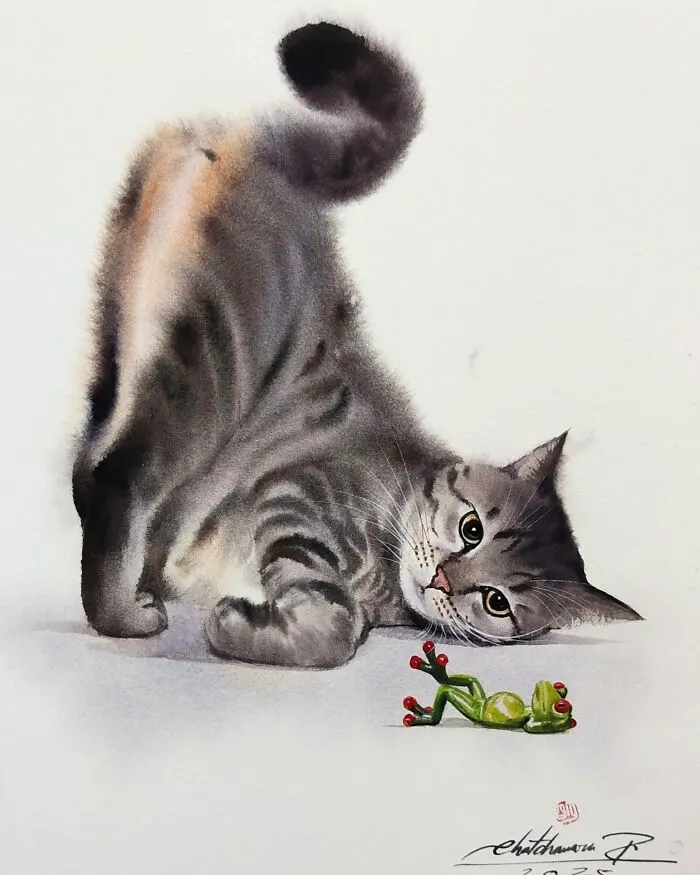 This Artist’s Watercolor Cat Paintings Are Full Of Personality And Charm (45 Pics)