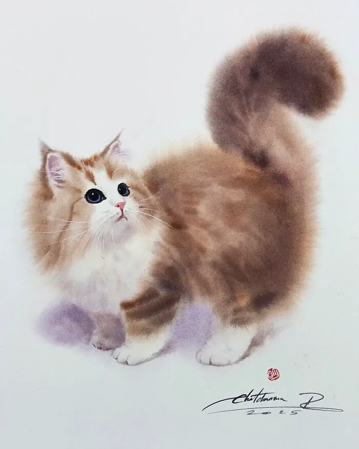 This Artist’s Watercolor Cat Paintings Are Full Of Personality And Charm (45 Pics)