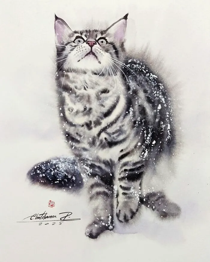 This Artist’s Watercolor Cat Paintings Are Full Of Personality And Charm (45 Pics)
