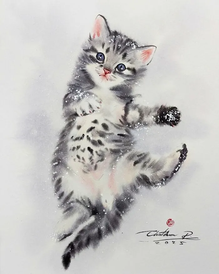 This Artist’s Watercolor Cat Paintings Are Full Of Personality And Charm (45 Pics)
