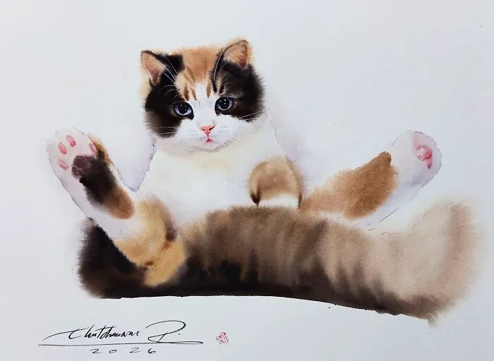 This Artist’s Watercolor Cat Paintings Are Full Of Personality And Charm (45 Pics)