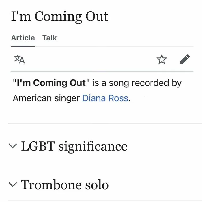 Section of Wikipedia article about the song I'm Coming Out by Diana Ross