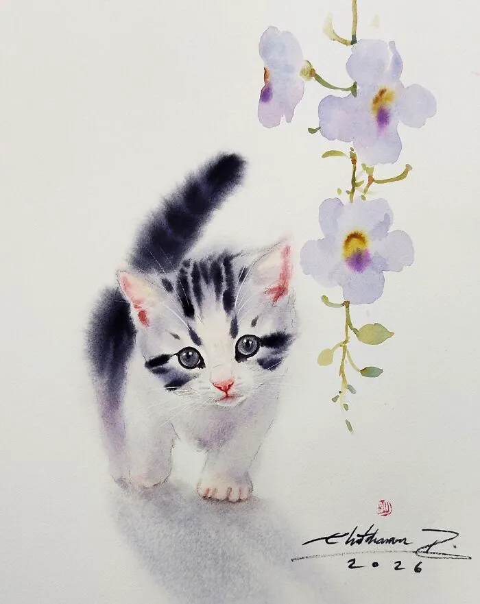This Artist’s Watercolor Cat Paintings Are Full Of Personality And Charm (45 Pics)