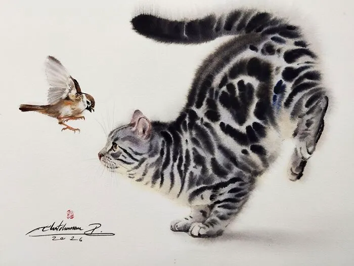This Artist’s Watercolor Cat Paintings Are Full Of Personality And Charm (45 Pics)
