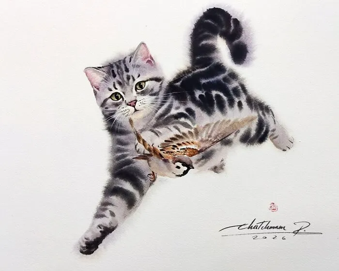 This Artist’s Watercolor Cat Paintings Are Full Of Personality And Charm (45 Pics)