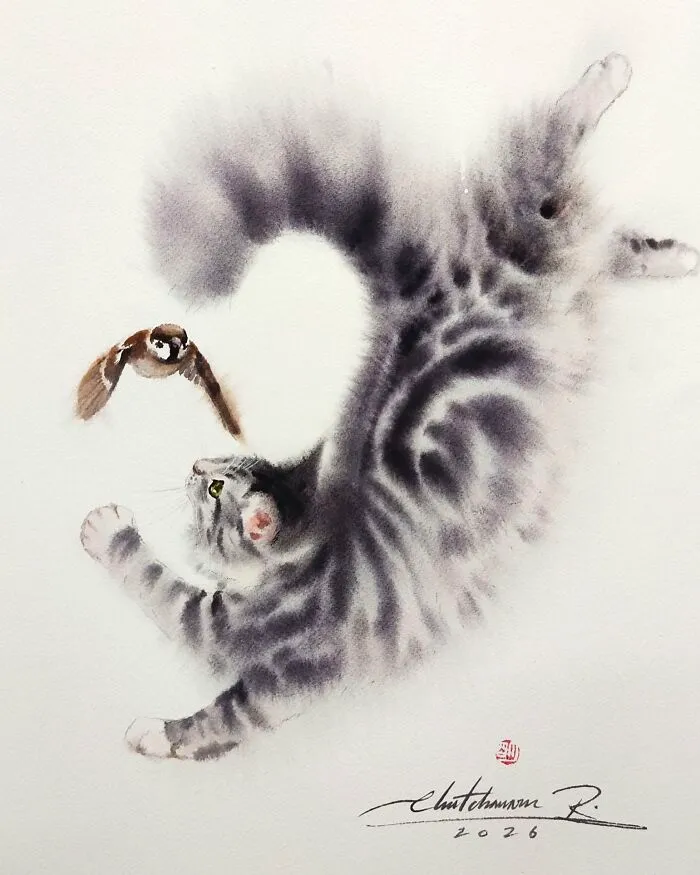This Artist’s Watercolor Cat Paintings Are Full Of Personality And Charm (45 Pics)
