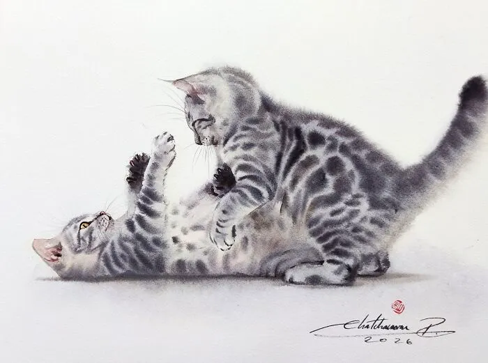 This Artist’s Watercolor Cat Paintings Are Full Of Personality And Charm (45 Pics)