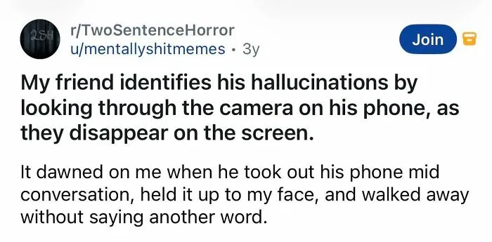 Short spine-chilling story of hallucinations disappearing through phone camera