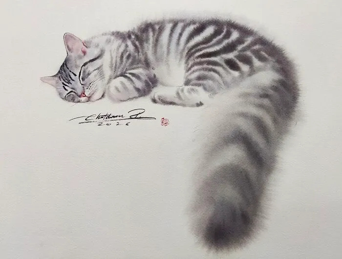 This Artist’s Watercolor Cat Paintings Are Full Of Personality And Charm (45 Pics)