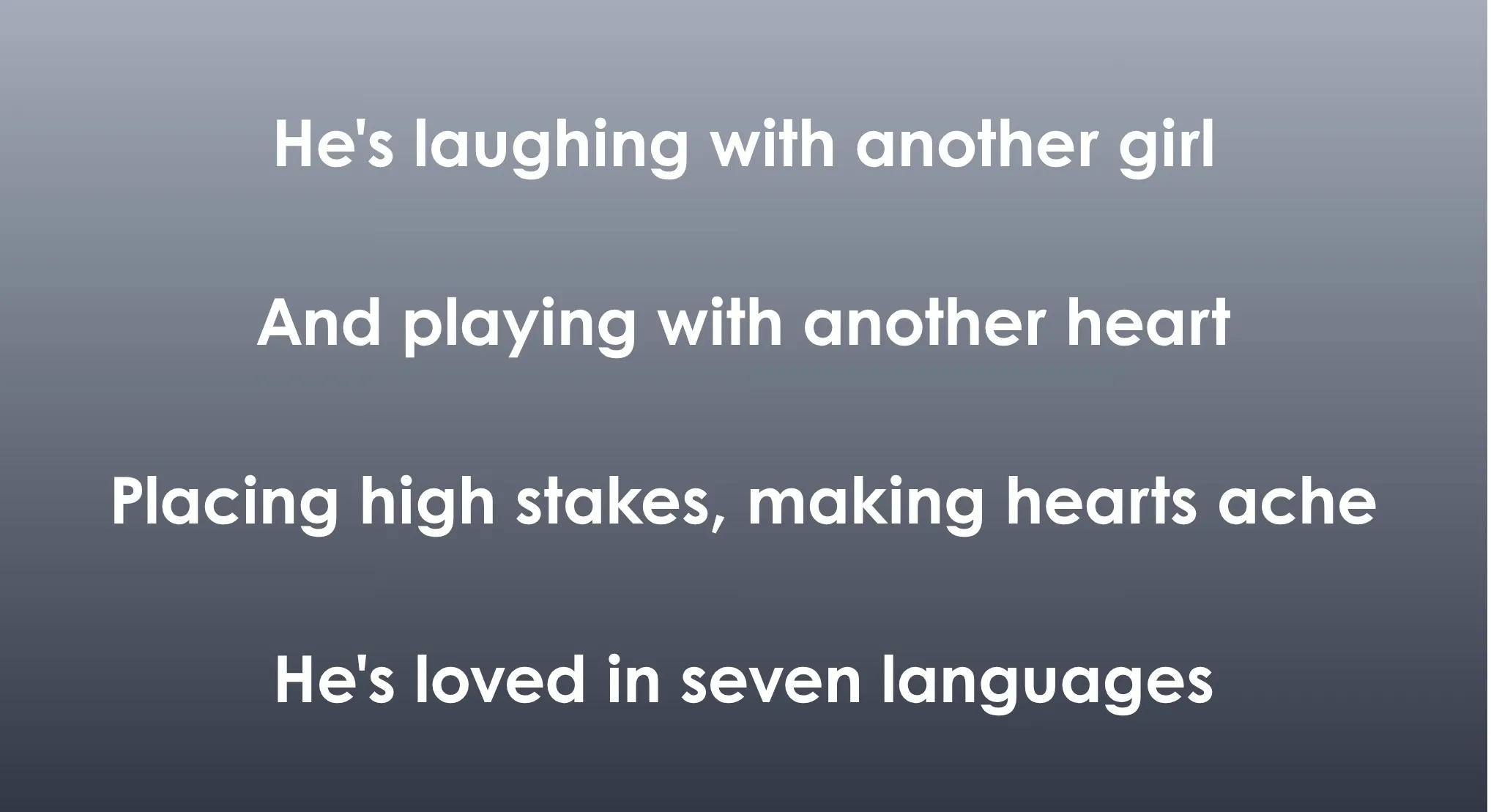 Lyrics displayed on a gradient background. Identify this 70s & 80s song opening lyrics: "He's laughing with another girl..."