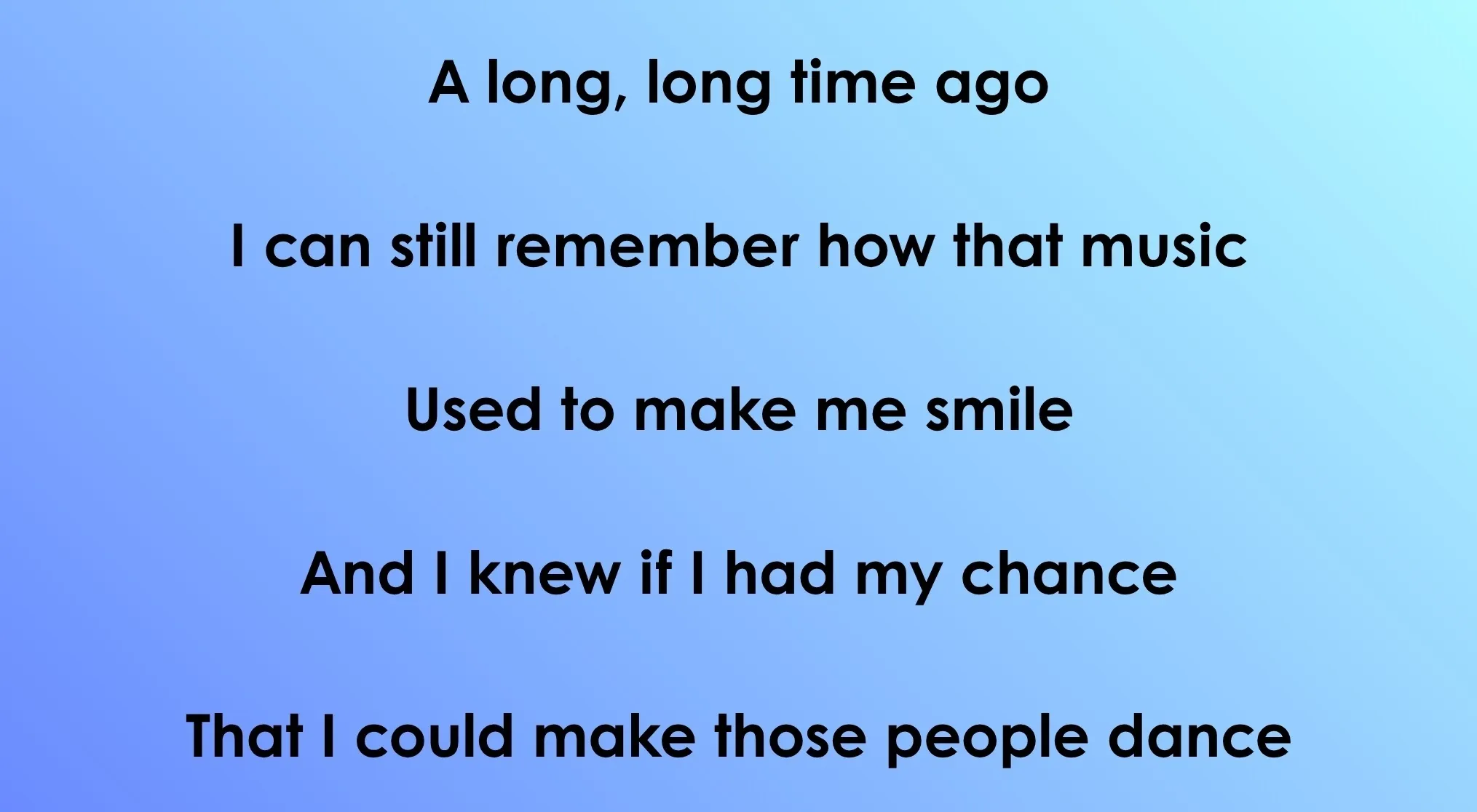 Lyrics from a 70s & 80s song against a gradient blue background, challenging users to identify the tune.