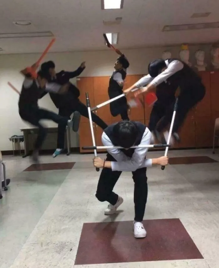 Person skillfully blocking multiple jumpers in hilarious action scene