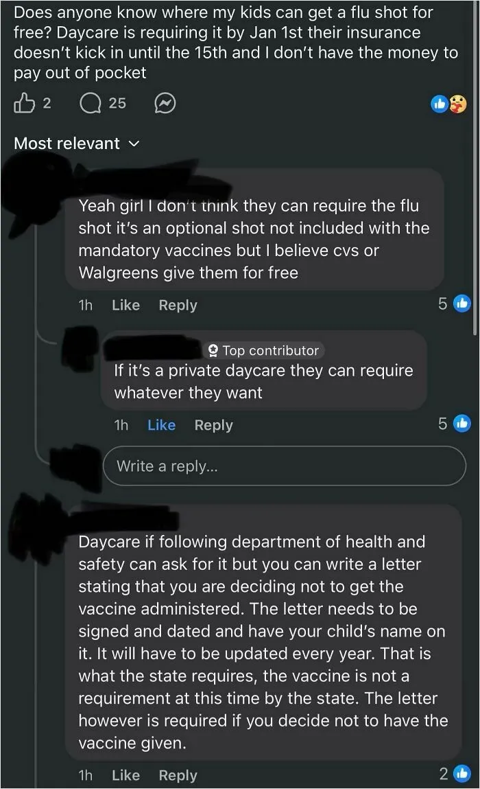 Parents debating where kids can get free flu shots for daycare requirements