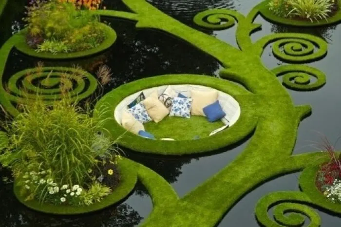 Garden, Pond, Couch