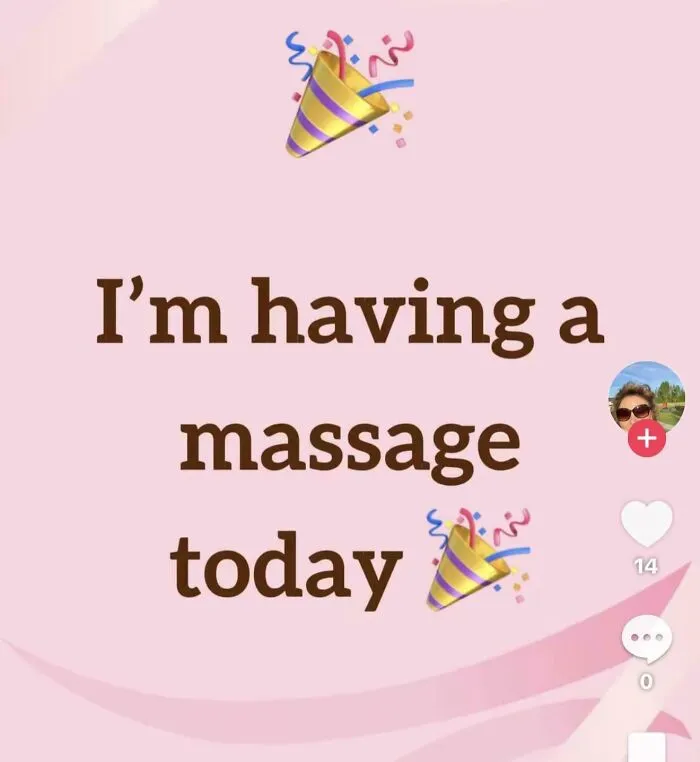 Funny screenshot announcing having a massage today with confetti emojis