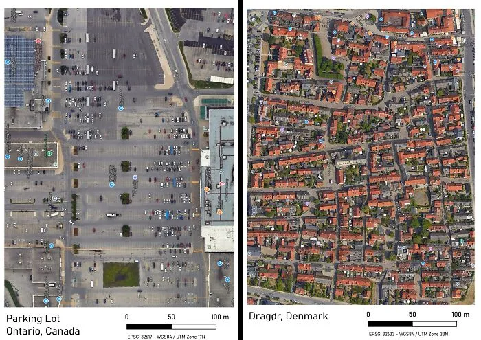 Both Of These Places Are The Same Size. One Is Scaled For Cars While The Other Is Scaled For Humans